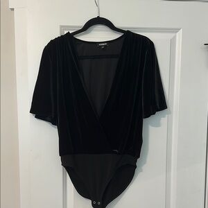 Express Black Flutter Sleeve Wrap Bodysuit